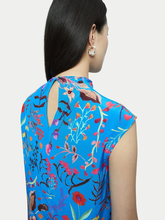 Jigsaw Tops Women Vivid Floral Draped Top Blue