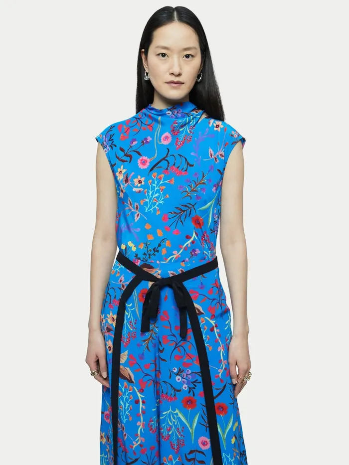 Jigsaw Tops Women Vivid Floral Draped Top Blue