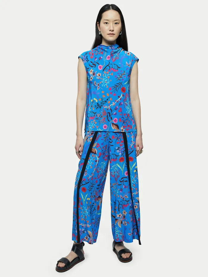 Jigsaw Tops Women Vivid Floral Draped Top Blue
