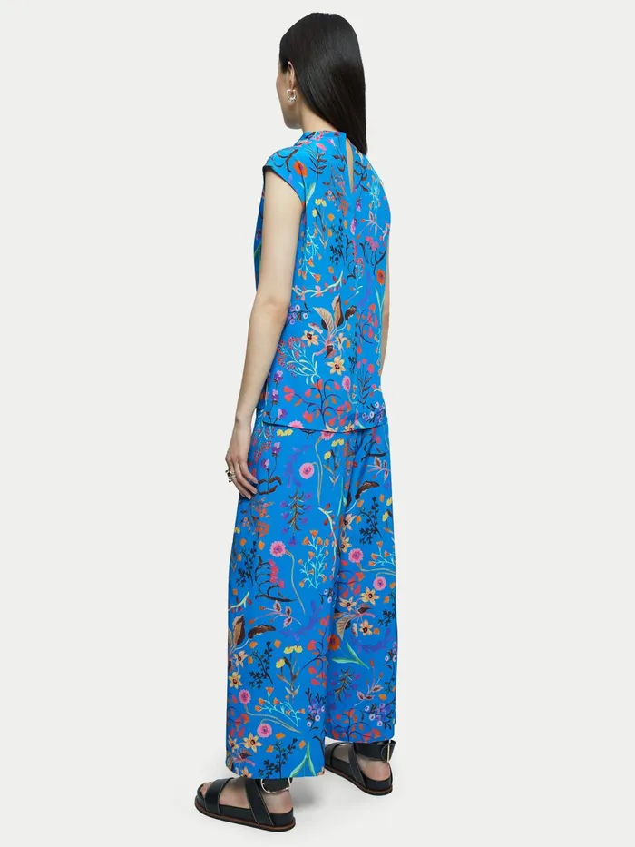 Jigsaw Tops Women Vivid Floral Draped Top Blue