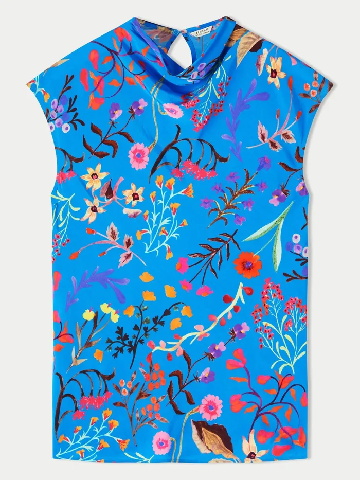 Jigsaw Tops Women Vivid Floral Draped Top Blue