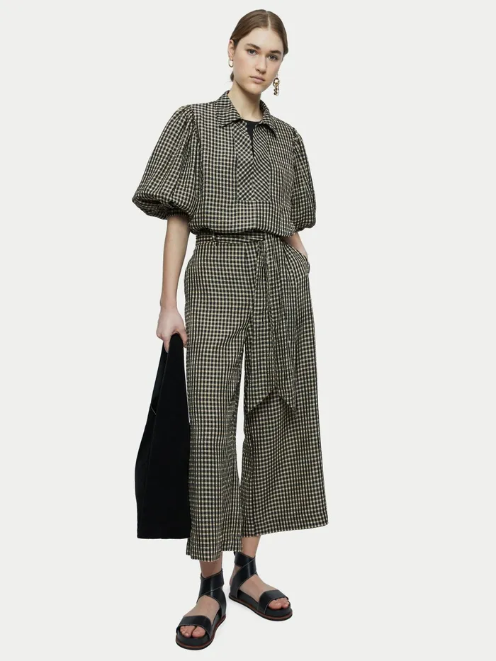 Jigsaw Trousers Women Gingham Seersucker Trouser Black