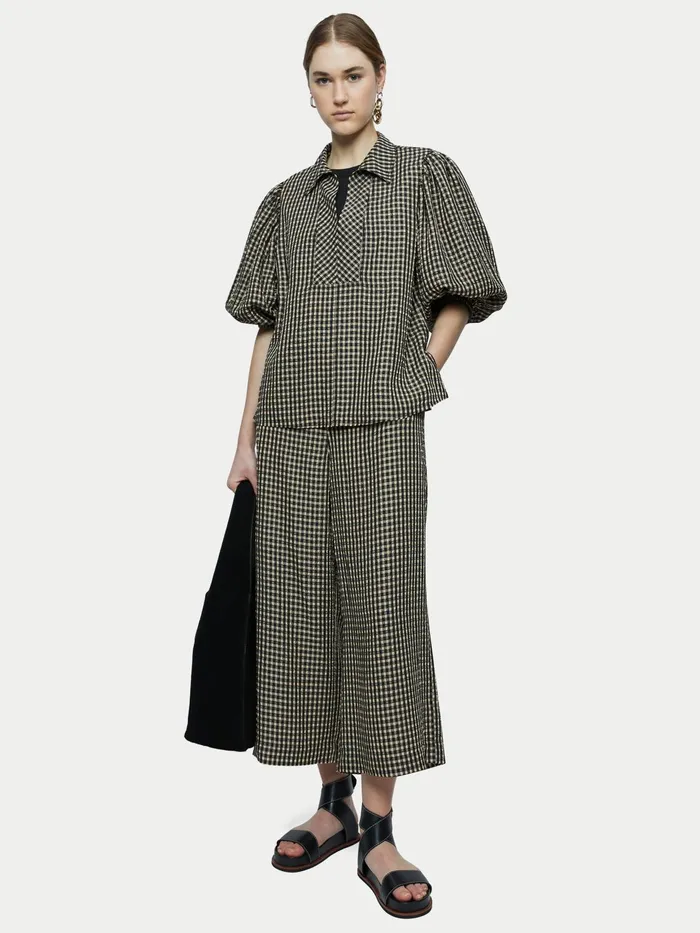 Jigsaw Trousers Women Gingham Seersucker Trouser Black