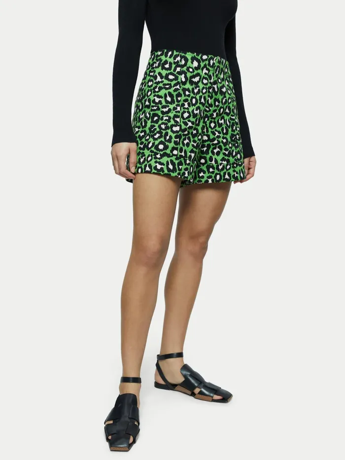 Jigsaw Trousers Women Leopard Print Short Green