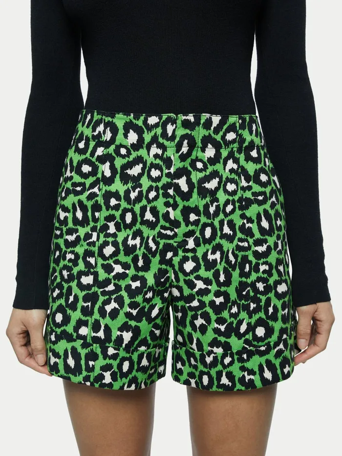 Jigsaw Trousers Women Leopard Print Short Green