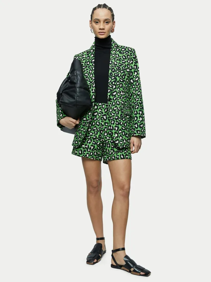 Jigsaw Trousers Women Leopard Print Short Green