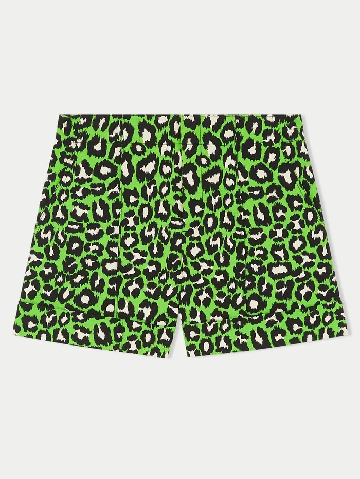 Jigsaw Trousers Women Leopard Print Short Green