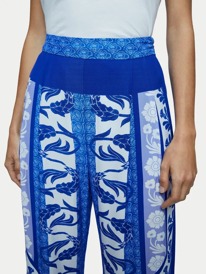 Jigsaw Trousers Women Santorini Printed Palazzo Blue