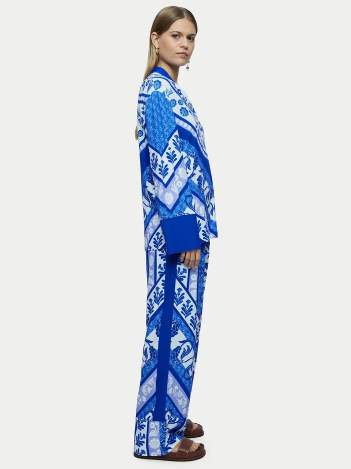 Jigsaw Trousers Women Santorini Printed Palazzo Blue