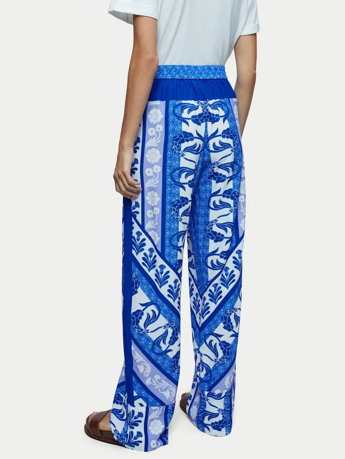 Jigsaw Trousers Women Santorini Printed Palazzo Blue