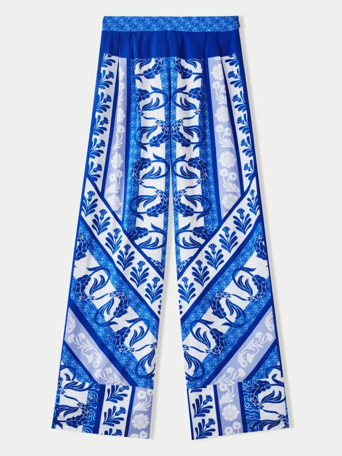 Jigsaw Trousers Women Santorini Printed Palazzo Blue