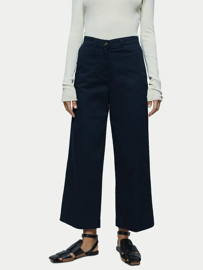 Jigsaw Trousers Women Tyne Cropped Wide Leg Chino Blue