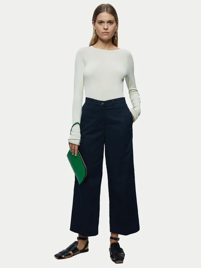 Jigsaw Trousers Women Tyne Cropped Wide Leg Chino Blue
