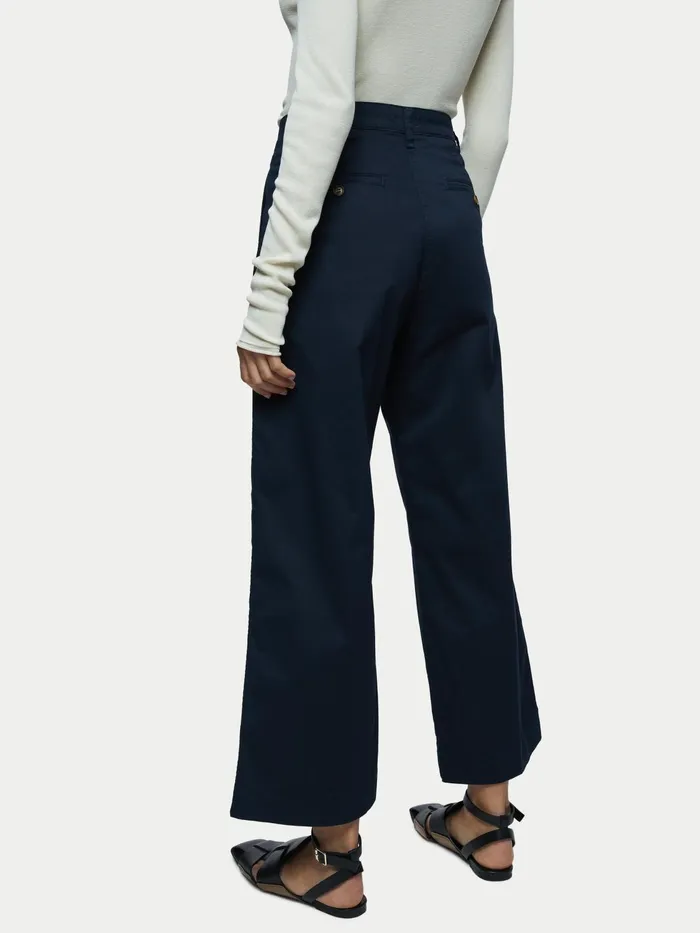 Jigsaw Trousers Women Tyne Cropped Wide Leg Chino Blue