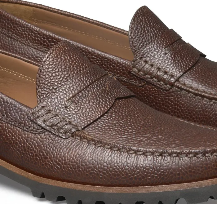 Johnston and Murphy Baldwin Lug Penny Mahogany Scotch Grain Men SlipOns