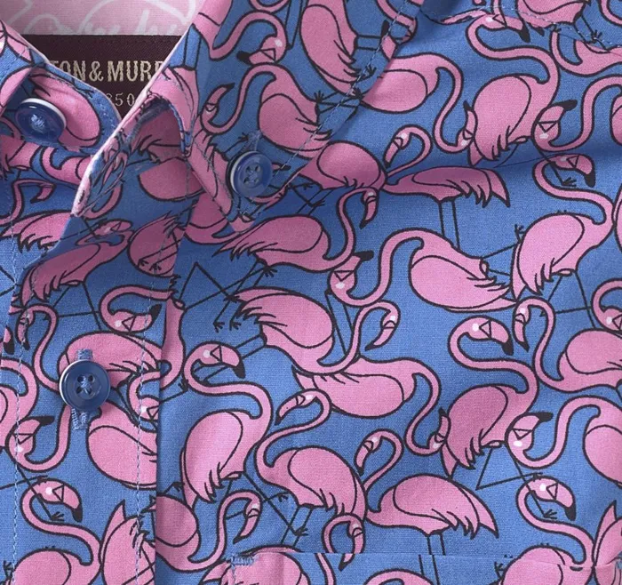 Johnston and Murphy Boys ShortSleeve Printed Shirt Blue Flamingo Boys Shirts