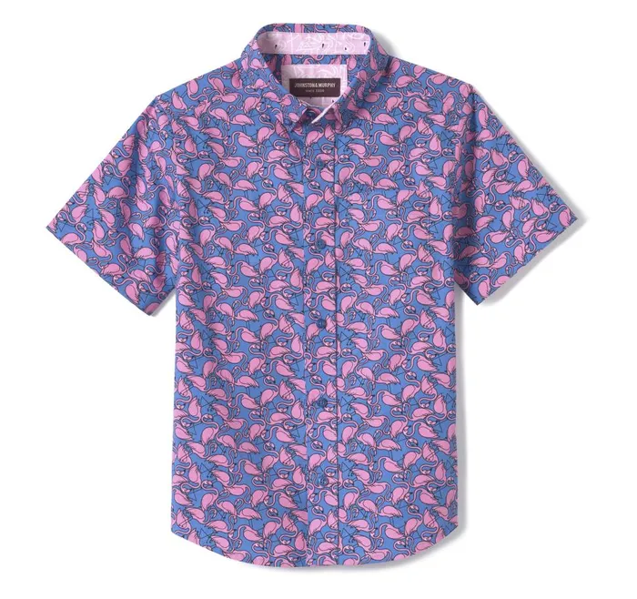 Johnston and Murphy Boys ShortSleeve Printed Shirt Blue Flamingo Boys Shirts