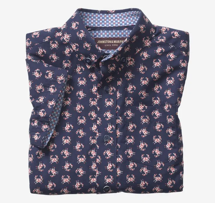 Johnston and Murphy Boys ShortSleeve Printed Shirt Navy Crab Boys Shirts