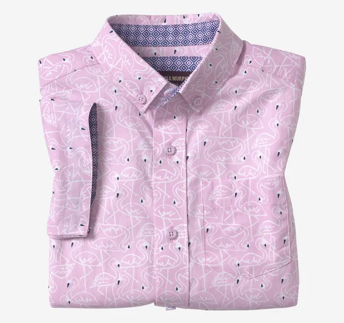 Johnston and Murphy Boys ShortSleeve Printed Shirt Pink Flamingo Boys Shirts