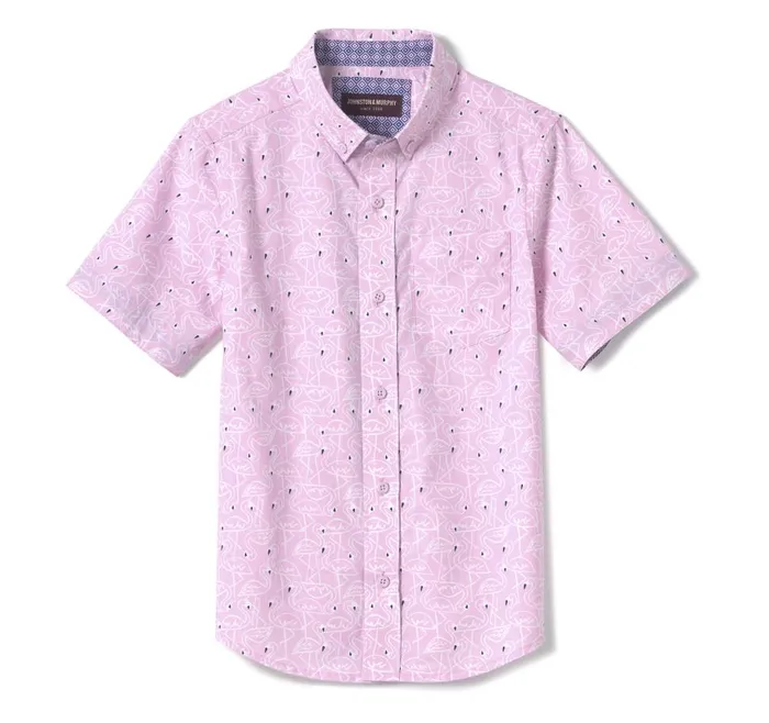 Johnston and Murphy Boys ShortSleeve Printed Shirt Pink Flamingo Boys Shirts Johnston and Murphy Boys ShortSleeve Printed Shirt Pink Flamingo Boys Shirts