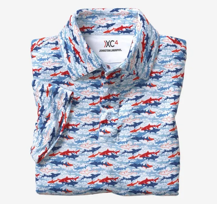 Johnston and Murphy Boys XC4 Performance Polo White Americana Shark Boys Shirts
