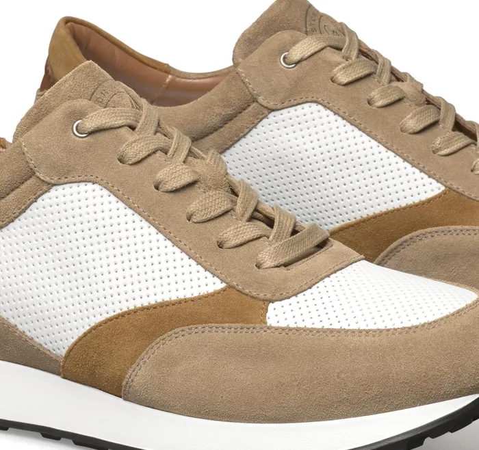 Johnston and Murphy Briggs Perfed LaceUp Taupebrownwhite Italian Suedecalf Men Sneakers