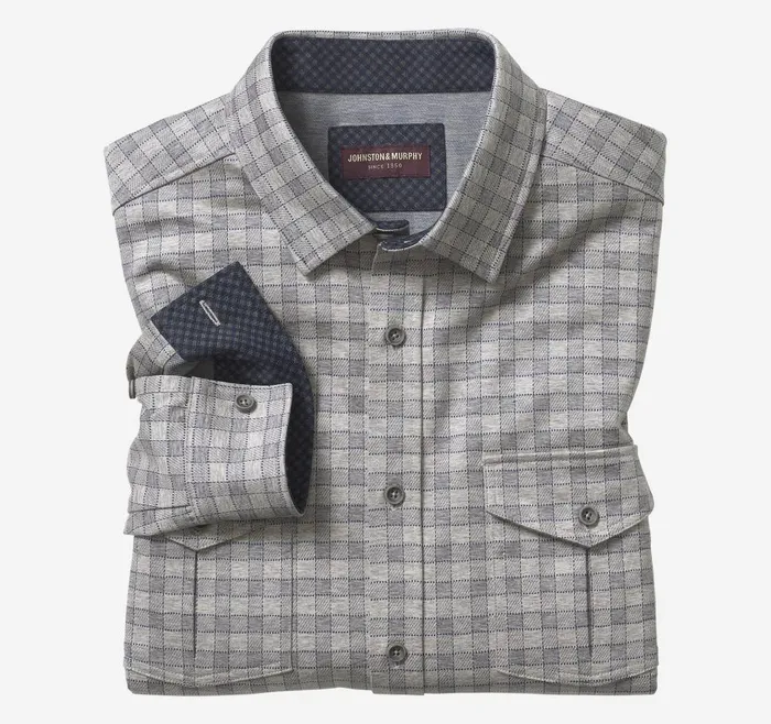 Johnston and Murphy ButtonFront Knits Light Gray Mini Gingham Men Sweaters and Knits Johnston and Murphy ButtonFront Knits Light Gray Mini Gingham Men Sweaters and Knits