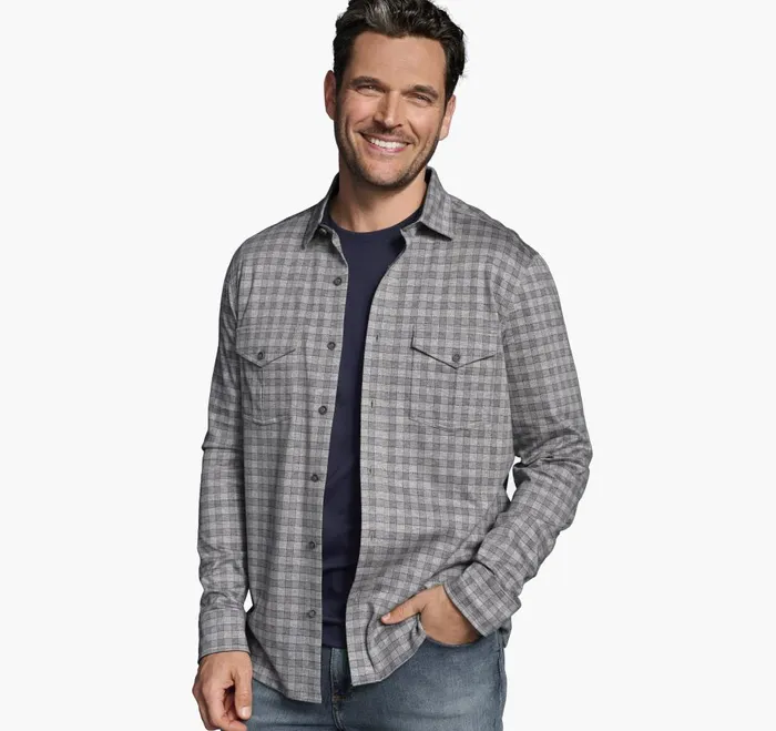 Johnston and Murphy ButtonFront Knits Light Gray Mini Gingham Men Sweaters and Knits Johnston and Murphy ButtonFront Knits Light Gray Mini Gingham Men Sweaters and Knits