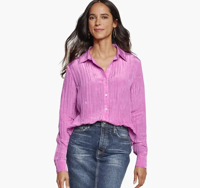 Johnston and Murphy Crinkle ButtonFront Shirt Light Pink Women Shirts Sweaters and Blazers Johnston and Murphy Crinkle ButtonFront Shirt Light Pink Women Shirts Sweaters and Blazers