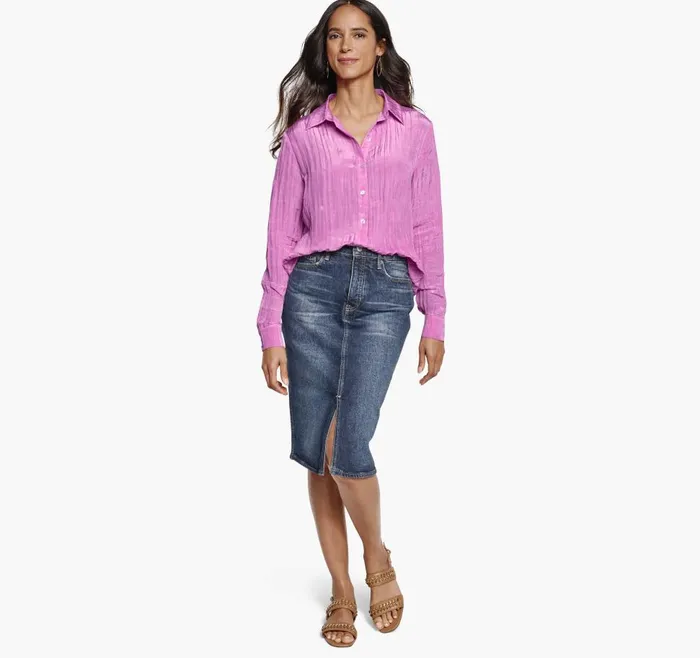 Johnston and Murphy Crinkle ButtonFront Shirt Light Pink Women Shirts Sweaters and Blazers
