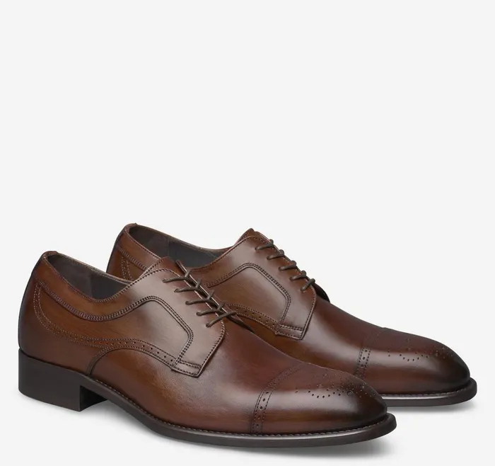 Johnston and Murphy Ellsworth Cap Toe Brown Italian Calfskin Men LaceUps