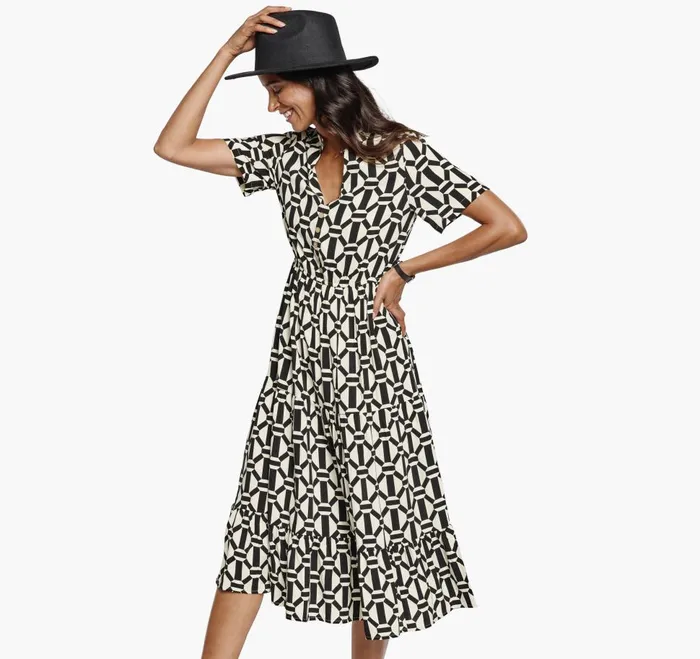 Johnston and Murphy Geo Print Dress Whiteblack Women Dresses and Jumpsuits