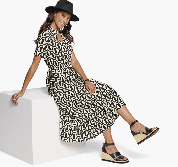 Johnston and Murphy Geo Print Dress Whiteblack Women Dresses and Jumpsuits Johnston and Murphy Geo Print Dress Whiteblack Women Dresses and Jumpsuits