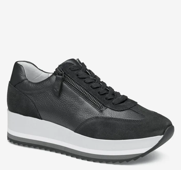 Johnston and Murphy Gracie SideZip Lace Up Black Calfskinsuede Women Sneakers