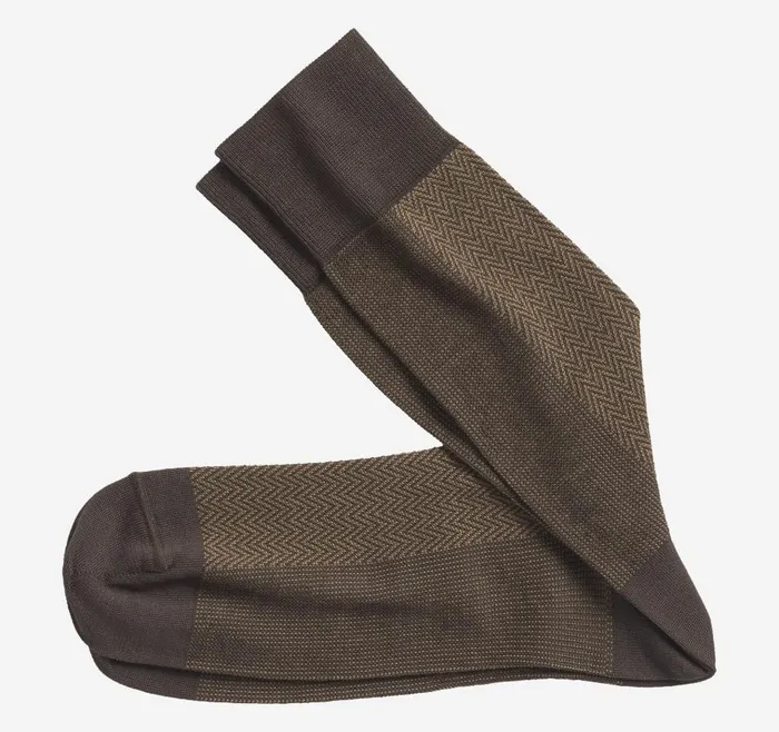 Johnston and Murphy Herringbone Panel Socks Brown Men Socks