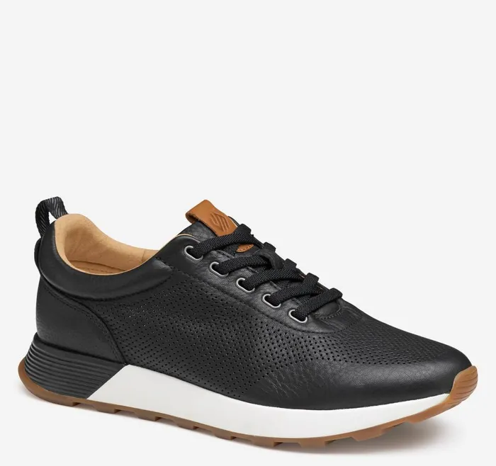 Johnston and Murphy Kinnon Perfed Jogger Black Full Grain Men SlipOns