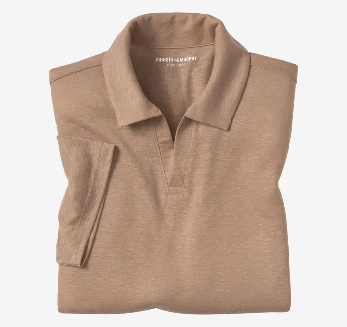 Johnston and Murphy LinenBlend VNeck Polo Melon Men Polos and Tees