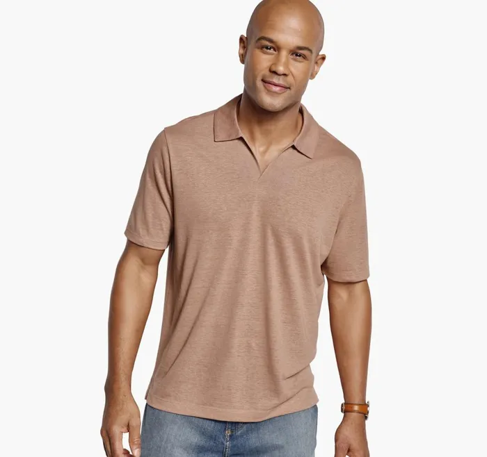 Johnston and Murphy LinenBlend VNeck Polo Melon Men Polos and Tees Johnston and Murphy LinenBlend VNeck Polo Melon Men Polos and Tees