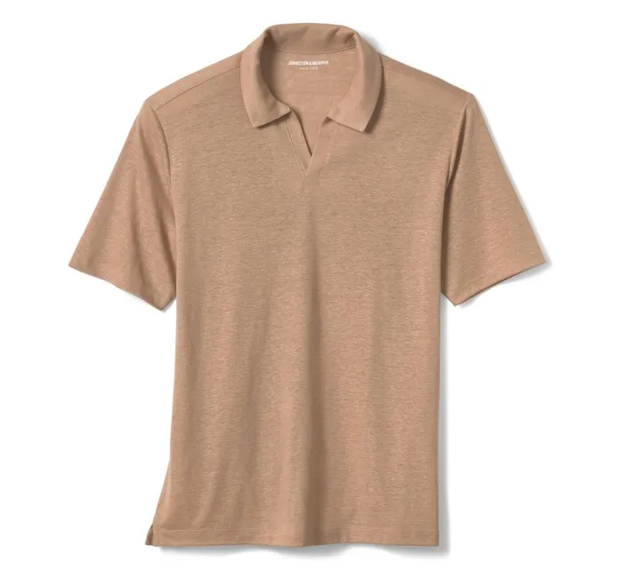 Johnston and Murphy LinenBlend VNeck Polo Melon Men Polos and Tees Johnston and Murphy LinenBlend VNeck Polo Melon Men Polos and Tees