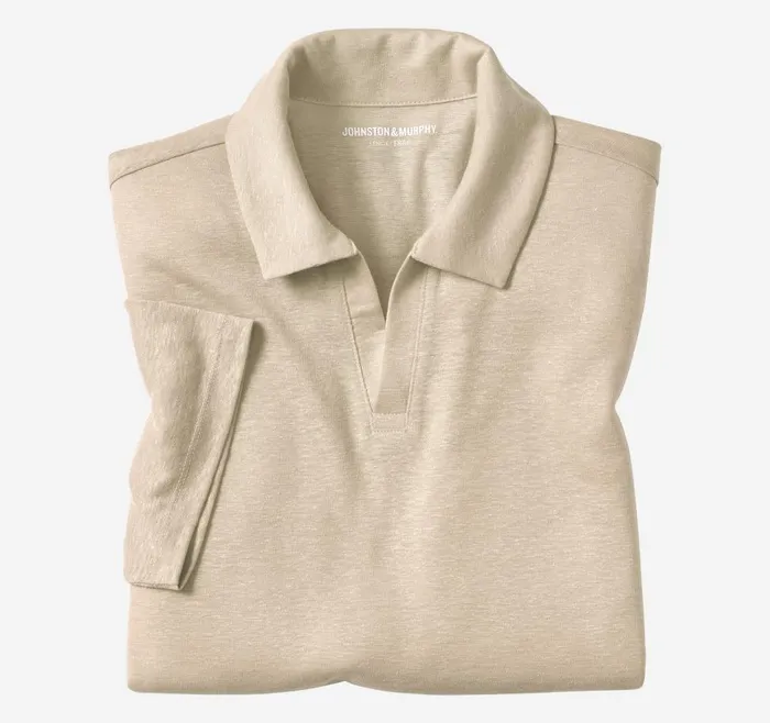 Johnston and Murphy LinenBlend VNeck Polo Sand Men Polos and Tees