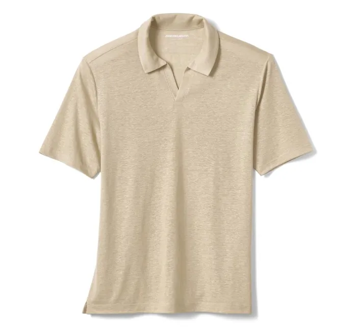 Johnston and Murphy LinenBlend VNeck Polo Sand Men Polos and Tees