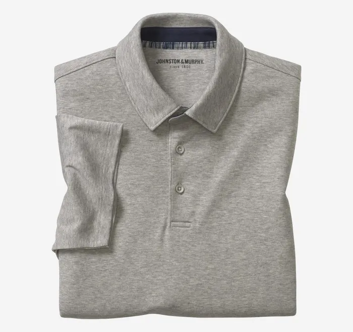 Johnston and Murphy Liquid Cotton Polo Gray Heather Men Polos and Tees