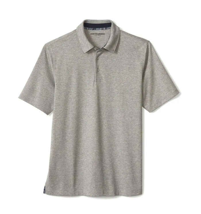 Johnston and Murphy Liquid Cotton Polo Gray Heather Men Polos and Tees Johnston and Murphy Liquid Cotton Polo Gray Heather Men Polos and Tees