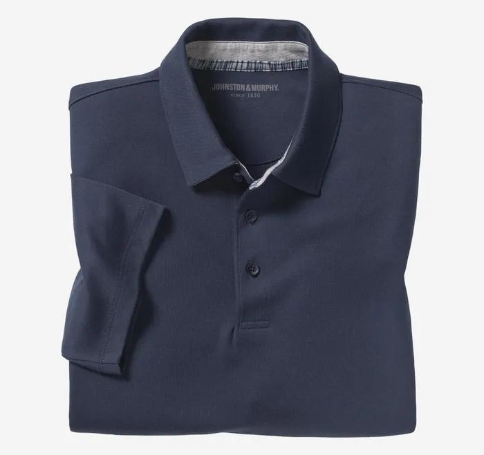 Johnston and Murphy Liquid Cotton Polo Navy Men Polos and Tees
