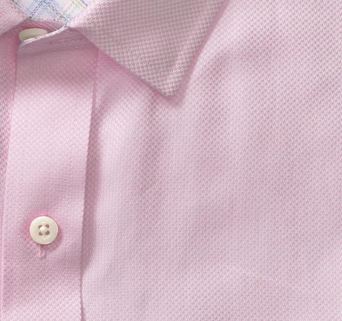 Johnston and Murphy LongSleeve Dress Shirt Pink Solid Birdseye Men Shirts