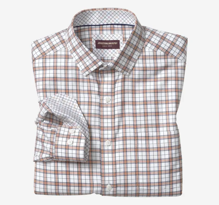Johnston and Murphy LongSleeve Dress Shirt Rustnavy Double Windowpane Men Shirts Johnston and Murphy LongSleeve Dress Shirt Rustnavy Double Windowpane Men Shirts