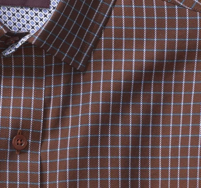 Johnston and Murphy LongSleeve Dress Shirt Rust Twill Windowpane Men Shirts