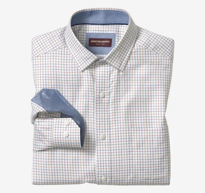 Johnston and Murphy LongSleeve Dress Shirt White Multi Small Outline Grid Men Shirts Johnston and Murphy LongSleeve Dress Shirt White Multi Small Outline Grid Men Shirts