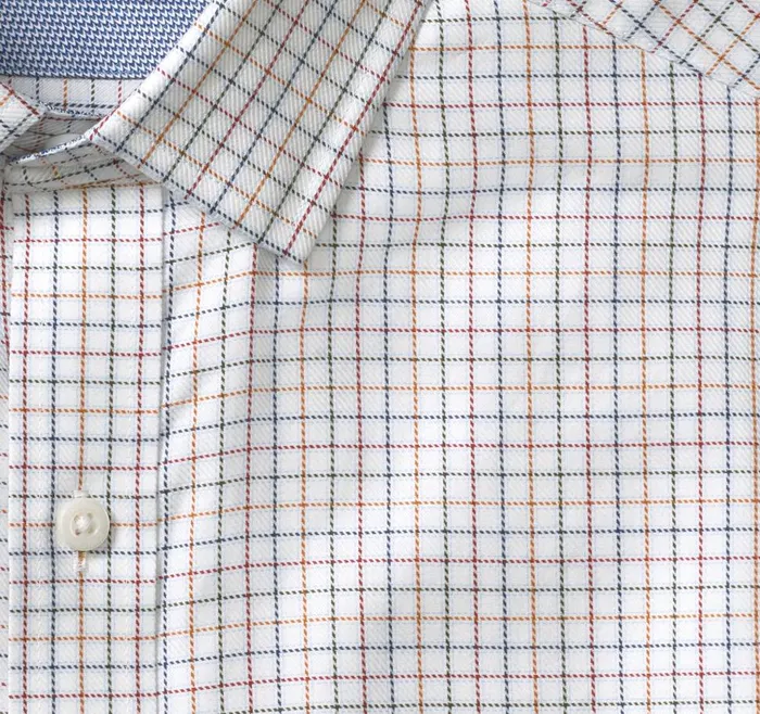 Johnston and Murphy LongSleeve Dress Shirt White Multi Small Outline Grid Men Shirts