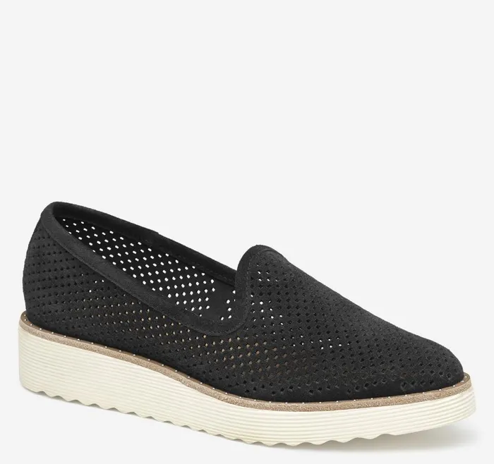 Johnston and Murphy Mitzi Perfed Venetian Black Suede Women Mules and Loafers Johnston and Murphy Mitzi Perfed Venetian Black Suede Women Mules and Loafers